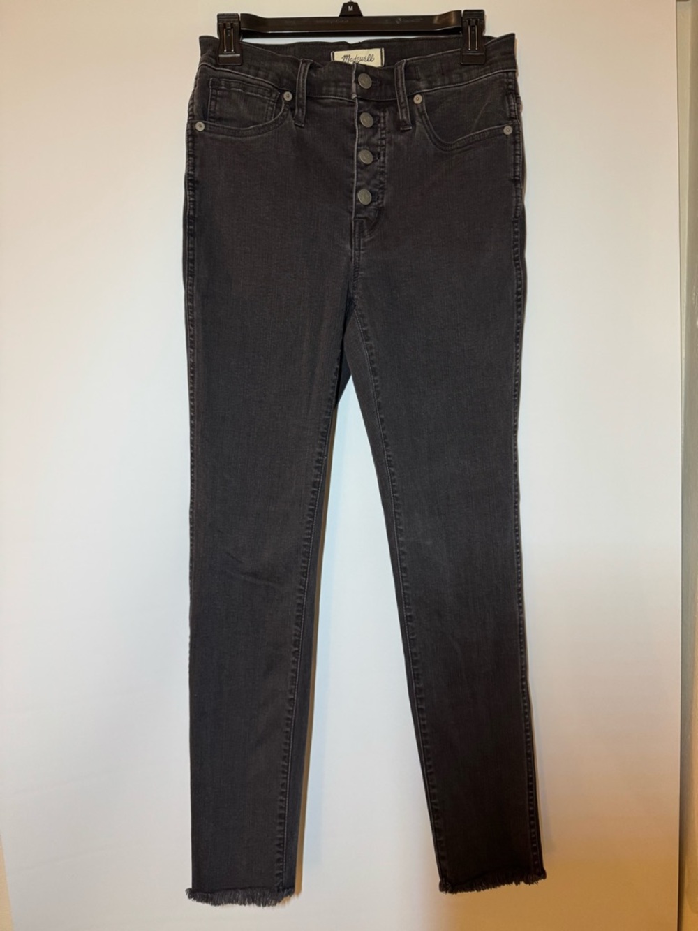 Madewell Black High Rise Skinny Jeans Raw Hem Stretch Denim Size 27